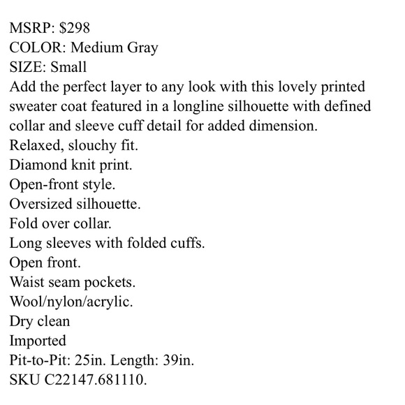 NWT$298 Free People X Anthropologie Like A Diamond Icy Grey Combo Sweater Coat S - Picture 9 of 9